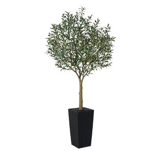 DR.Planzen 5-8FT Adjustable Artificial Olive Tree - UV Resistant Fake Plant in 15.7-22.7" Tall Planter (B/W/Coffee) for Indoor/Outdoor - 1 of 4