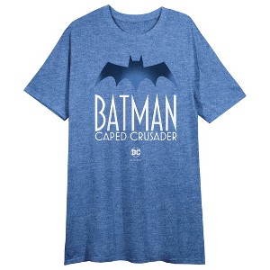 Batman Caped Crusader Bat Emblem Women's Blue Heather Crew Neck Short Sleeve Night Shirt - 1 of 2