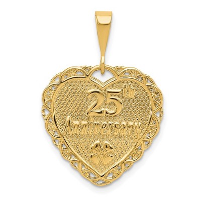 Black Bow Jewelry 14k Yellow Gold 25th Anniversary Scalloped Heart Pendant, 20mm