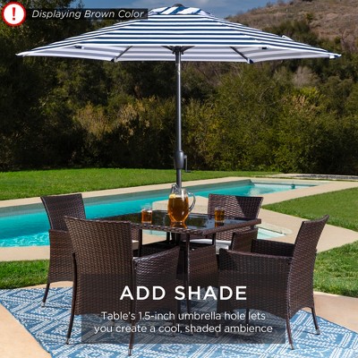 Navy 5-Piece Wicker Patio Dining Set with Glass Tabletop