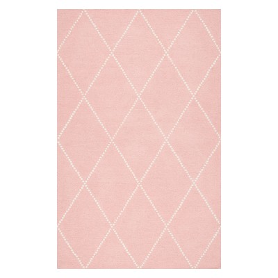 Charming Baby Pink Handmade Wool Rug 4' x 6' with Tufted Detail