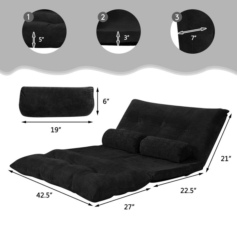 Costway Floor Sofa Bed 6-Position Adjustable Sleeper Lounge Couch with 2 Pillows, 2 of 11