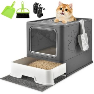 LunaLulinlk gray Upgraded oversized cat litter box with scoop, upgraded adjustable door cat litter box with enlarged drawer - 1 of 4