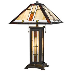 Cal Lighting 60W X 2 Tiffany Table Lamp With 7W Night Light - Tiffany - 1 of 2