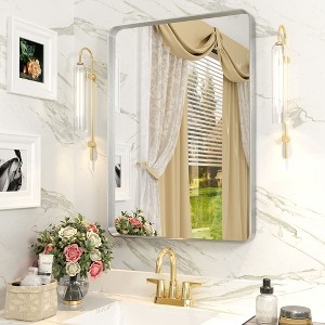 Apmir 20 in. W x 28 in. H Rectangular Aluminum Alloy Framed and Tempered Glass Wall Mirror in Brushed Silver - 1 of 4