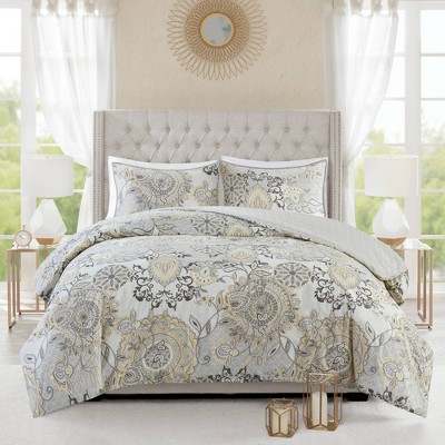 King/Cal King Yellow Cotton Floral Reversible Duvet Set