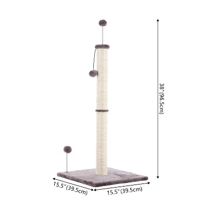 Rylie 38" Gray and Cream Sisal Cat Scratching Post with Toys