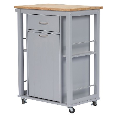 Yonkers Contemporary Kitchen Cart with Wood Top Light Gray - Baxton Studio
