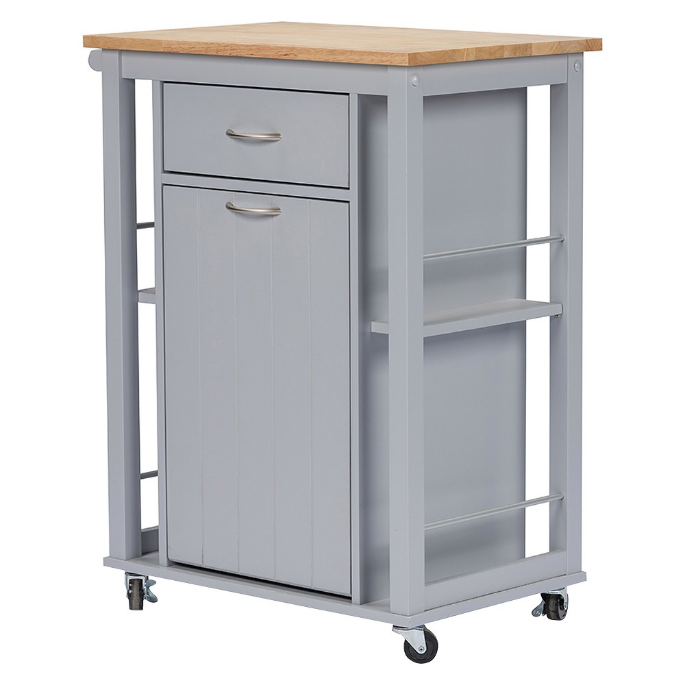 Yonkers Contemporary Kitchen Cart With Wood Top Light Gray Baxton Studio