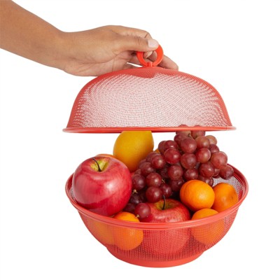 Colorful Mesh Wire Fruit and Vegetable Baskets with Lids, Set of 4