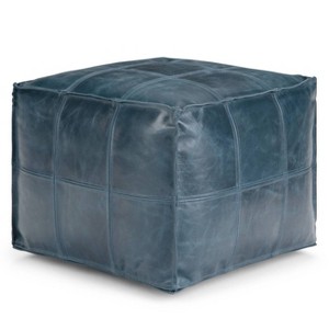 WyndenHall Rubin Square Pouf Teal: Modern Upholstered Faux Leather Bench, No Assembly, 250lb Capacity - 1 of 4