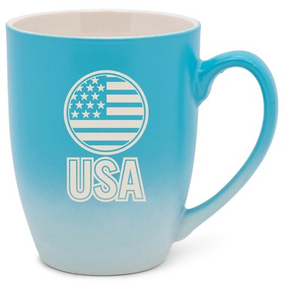100 North United States of America 10 Ounce Blue and White Two Toned Ombre, Comfortably Fits Your Hands, Ceramic Tea Coffee Cup Mug, USA