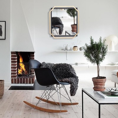 Square Gold and Black Metal Floating Frame Wall Mirror