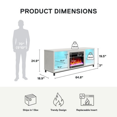 Lumina 70" Deluxe White Plaster Fireplace TV Stand with LED Shelves