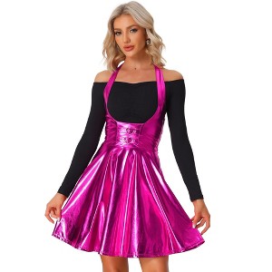 INSPIRE CHIC Women's Metallic Tie Halter Neck High Waist Party A-Line Overalls Dress - 1 of 4