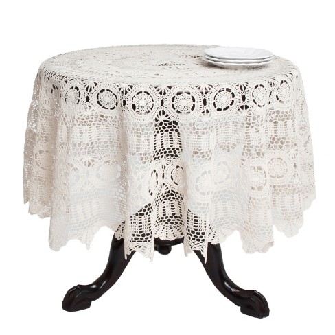 Saro Lifestyle Handmade Crochet Cotton Lace Table Linens, Ecru, 90 ...