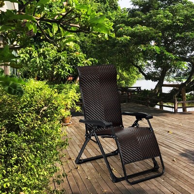 Costway Patio Rattan Zero Gravity Lounge Chair Folding Recliner Adjustable W/Headrest