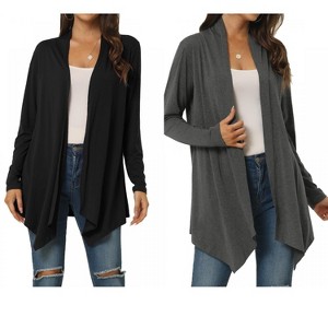 INSPIRE CHIC Women's Spring Fall Draped Open Front Casual Long Sleeve Lightweight Cardigan 2 Packs - 1 of 4
