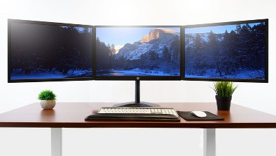 Black Triple Monitor Stand with Adjustable Arms