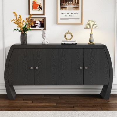 Storage Cabinet with Four Doors, Curved Legs, Built-in Shelves and Ash Veneer Finish for Entryway, Hallway or Living Room-The Pop Home