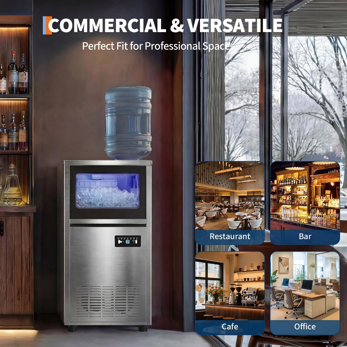Commercial Ice Maker – 80-130lbs/24h Production, 36lbs Storage, Dual Water, 3 Install Options, Self-Clean, ETL Certified for Home, Bar, Restaurant - thumbnail 7