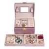 Unique Bargains PU Leather 3 Layer Birthday Gifts Jewelry Organizer Storage Holder with Drawer and Mirror - 3 of 4