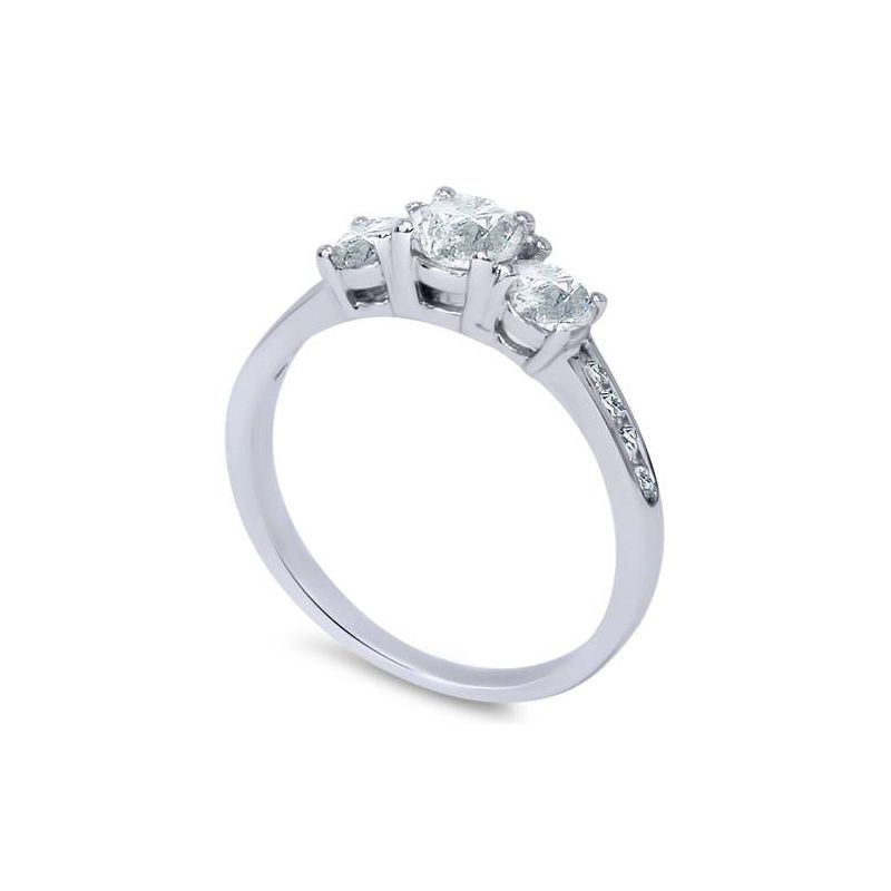 Pompeii3 1 Ct Three Stone Diamond Engagement Ring 14K White Gold, 2 of 5