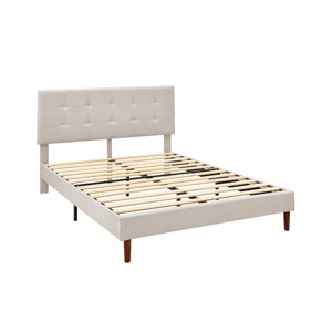Gulches FULL Size Platform Bed Frame - Upholstered Adjustable Headboard,Beige, Wood Slats Support for Bedroom - 1 of 4