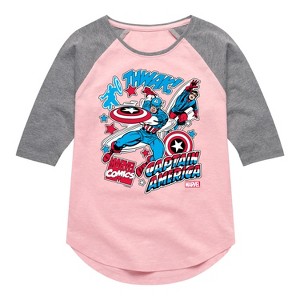 Girls' - Marvel - Captain America Stickers Shirt Tail Raglan Graphic T-shirt - 1 of 3