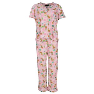 Not a Morning Person Women's Pink Christmas Notch Collar Short Sleeve Pajama Set - 1 of 3