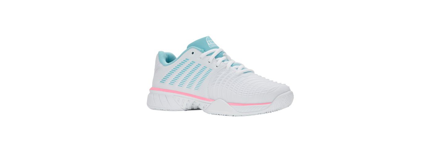 Женские кроссовки K-Swiss Express Light 3 HB Padel Shoes (White/Soft Neon Blue/Neon Bubble Gum), цвет: Белый — фото 2