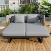 1pc Outdoor Daybed with Retractable Canopy, Rattan Wicker and Water-Repellent Cushions, Removable Pillows Included - Coolbibila - 2 of 4