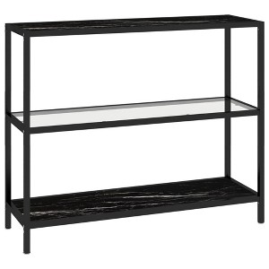 vidaXL Shelf Transparent and Black Marble Tempered Glass, Powder-Coated Iron - 1 of 4
