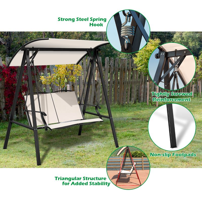 Tangkula Outdoor Patio Swing Loveseat Hammock Hanging Chair Beige, 5 of 9