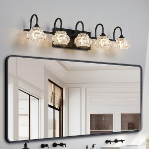 GreenEver 29'' Retro 5-Light Bathroom Vanity Light - Black Finish, Crystal Glass Shades, Wall Mounted for Bathroom, Powder Room, Vanity Mirror - 1 of 4