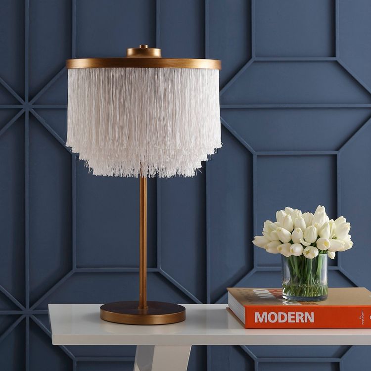 27.5" Fringed/Metal Coco Table Lamp (Includes LED Light Bulb) Gold - JONATHAN Y: Modern Design, Dual Sockets, UL Listed, 3 of 4