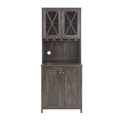 TIRAMISUBEST Farmhouse Bar Cabinet - Wine Rack & Glass Storage Sideboard, Kitchen/Dining Room Buffet Cabinet, Charcoal Grey, 67"H