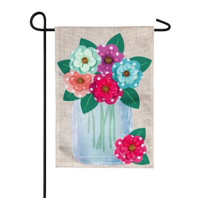 Evergreen Polka Dot Floral Mason Jar Garden Burlap Flag