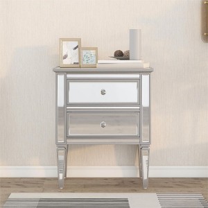 Glass Elegant Mirrored Side Table with 2 Drawers, Modern Silver Finished for Living Room - 1 of 4