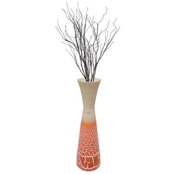 Uniquewise 27" Contemporary Bamboo Floor Flower Vase Hourglass Design for Dining, Living Room, Entryway Decoration, Orange