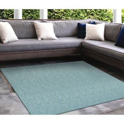 Aqua Flat Woven Synthetic Square Indoor/Outdoor Rug