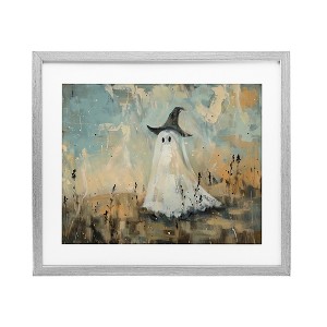 Stupell Industries Halloween Witch Hat Ghostie Framed Print Under Glass Art, Gray, 21" x 17" - 1 of 4