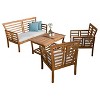 Caydon 4pc Acacia Wood Patio Chat Set with Cushions - Brown Patina - Christopher Knight Home: Outdoor Seating Ensemble - 2 of 4