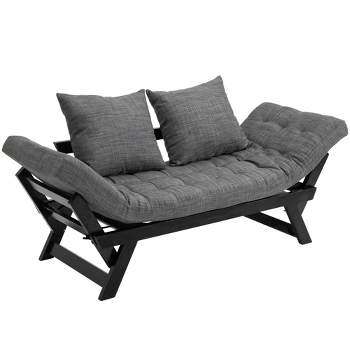 HOMCOM Single Person 3 Position Convertible Chaise Lounger Sofa Bed with 2 Large Pillows and Oak Frame