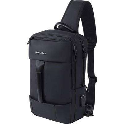 Sling Bag for Men 14-16",Crossbody Bag with USB Charging Port Fits 10.2inch iPad, Casual Daypack, Black L