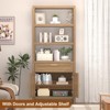 GustoWave 5 Tier Framhouse Bookcase with 2-Door Cabinet and Drawer, Tall Freestanding Bookshelf, Large Wooden Display Shelf with Storage, Walnut - 3 of 4
