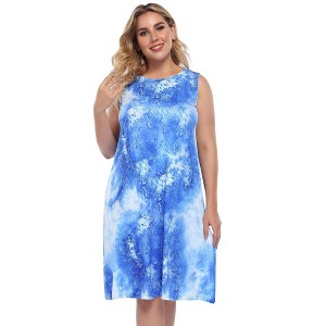 Coolmee Women's Summer Plus Size Midi Dresses Beach Casual Sleeveless Floral Print Tank Loose Sundress - 1 of 4