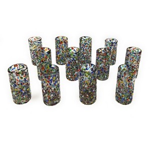Dos Sueños Mexican Hand Blown Glassware Combo Set - Confetti Rock Design Tequila Shot Glasses Set of 12 - 1 of 4