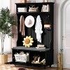 47-Inch Wide Entryway Bench, 4-in-1 Hall Tree with Storage, 4 Hooks & Cushion, Space-Saving Shoe Organizer for Mudroom, Black - 3 of 4