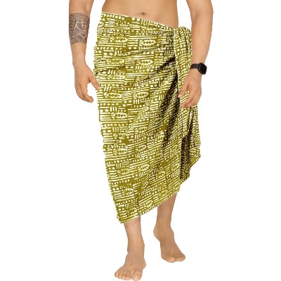 HAPPY BAY Men's Summer Long Vacation Dashiki Sarong Beachwear Holidays Wrap Lava Lava Batik Beach Cover Up Sarongs For Men One Size Leaves, Mustard